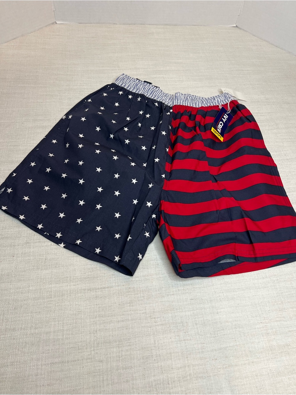 Men’s New Large Stars & Stripes Swim Shorts - Navy and Red